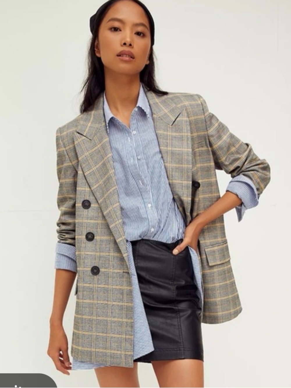 Free People Ashby Plaid Double Breasted Blazer Medium - like new